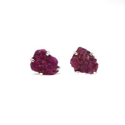 Rough Ruby Stud Earrings in Sterling Silver