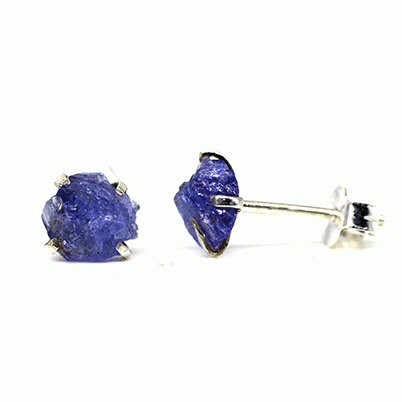 Tanzanite Stud Earrings - Raw