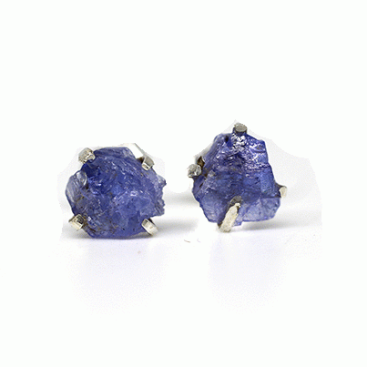 Tanzanite Stud Earrings - Raw