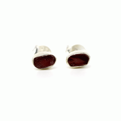 Garnet Stud Earrings - Oval