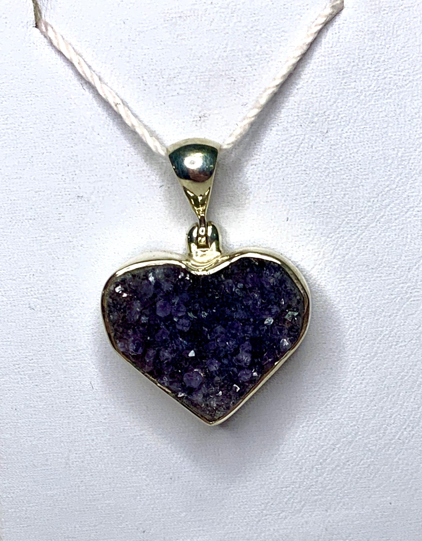 Amethyst Druzy and Silver Heart Pendant