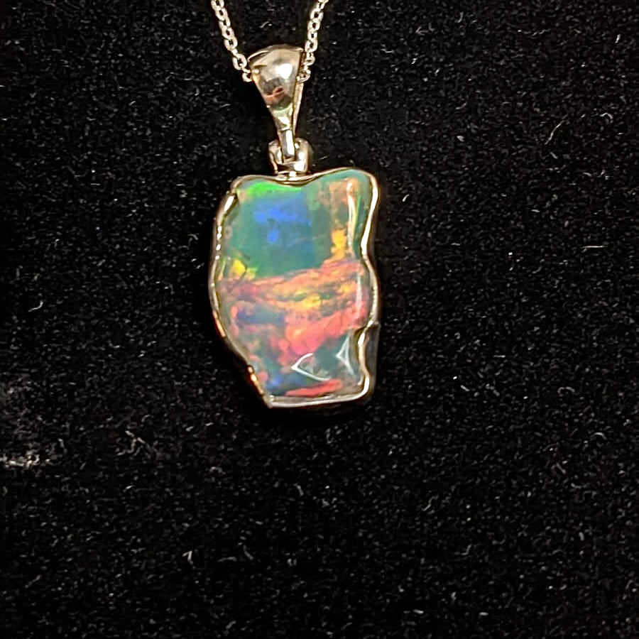 Raw Opal and Silver Pendant