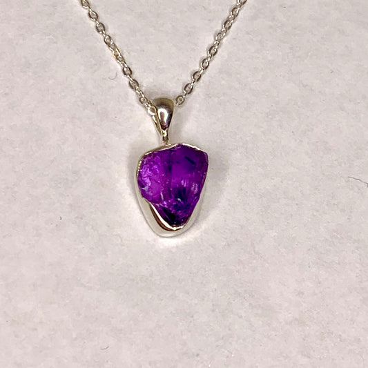 Rough Amethyst Pendant in Sterling Silver