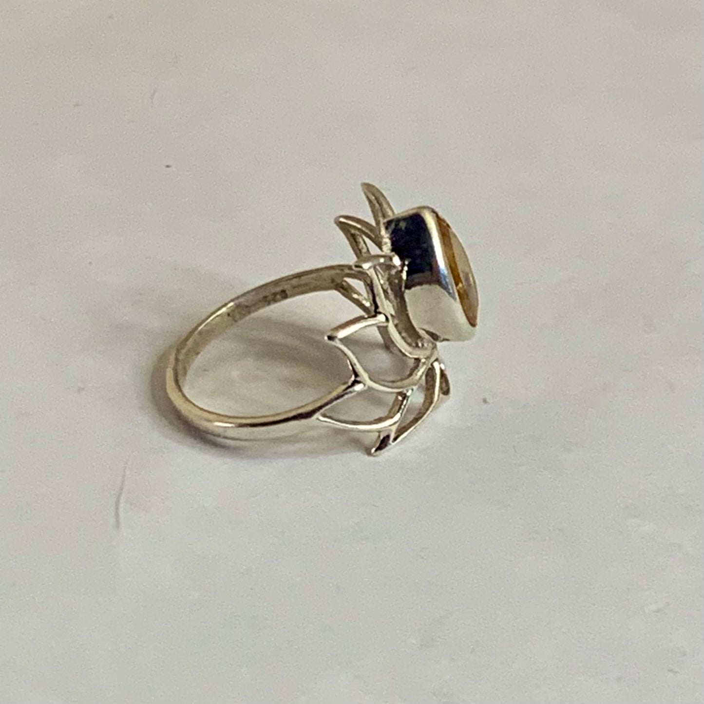 Faceted Citrine Silver Lotus Ring