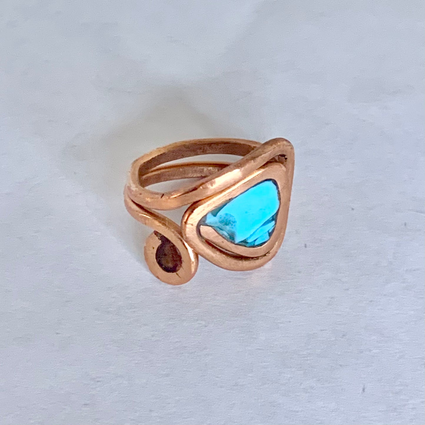 Adjustable Turquoise and Amber Copper Inlay Ring