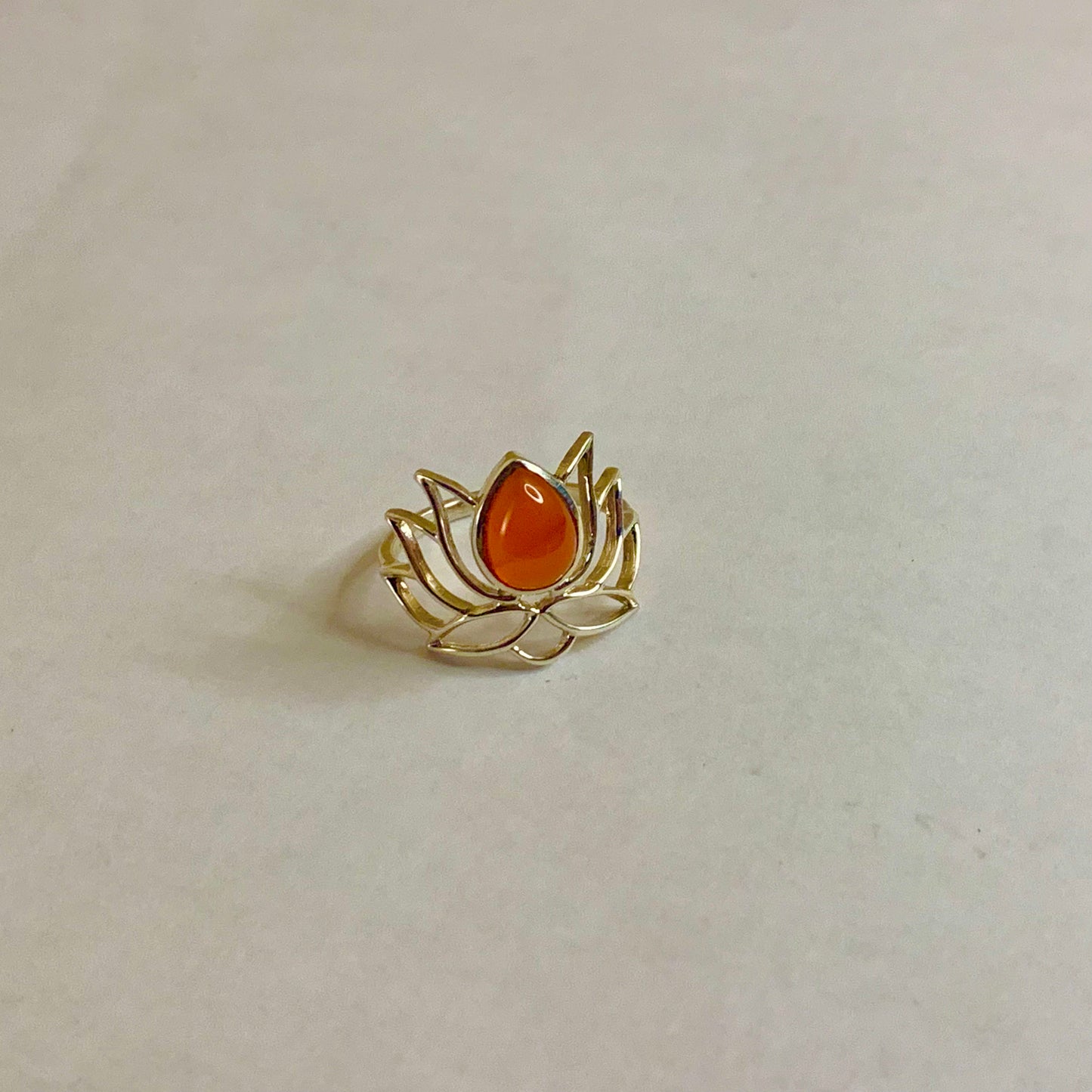 Carnelian Silver Lotus Ring