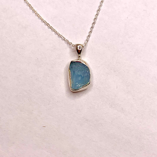 Rough Aquamarine Pendant in Sterling Silver