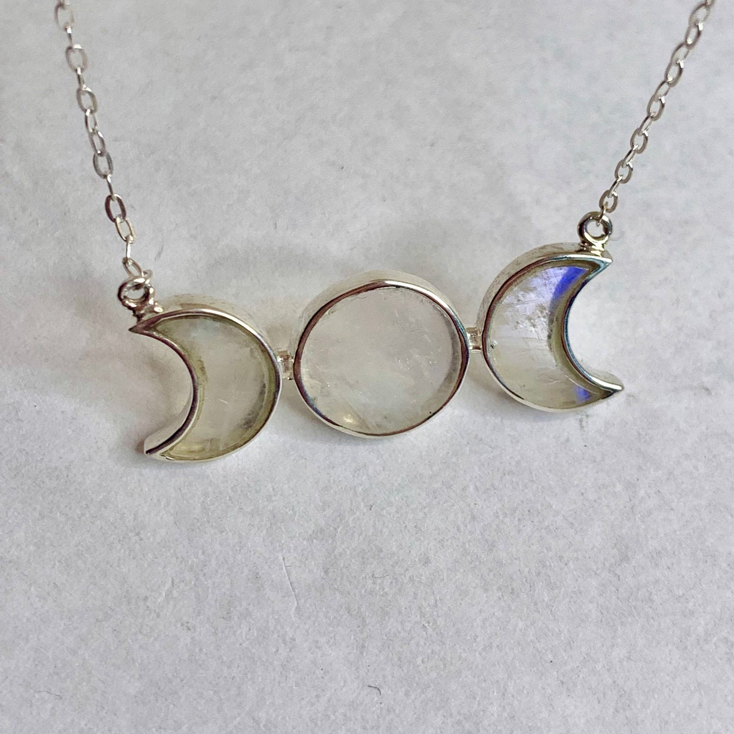 Triple Moon Moonstone and Silver Necklace