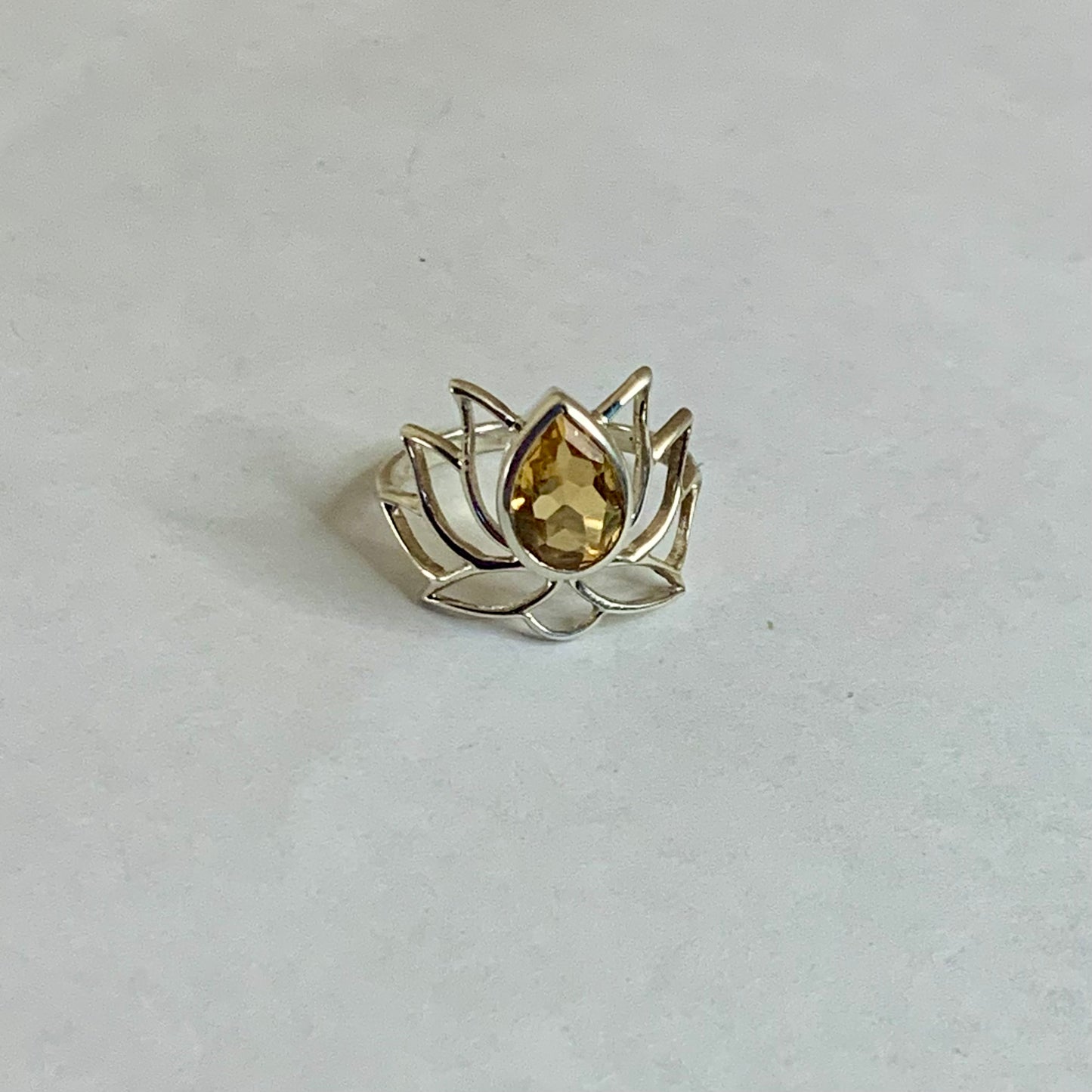 Faceted Citrine Silver Lotus Ring