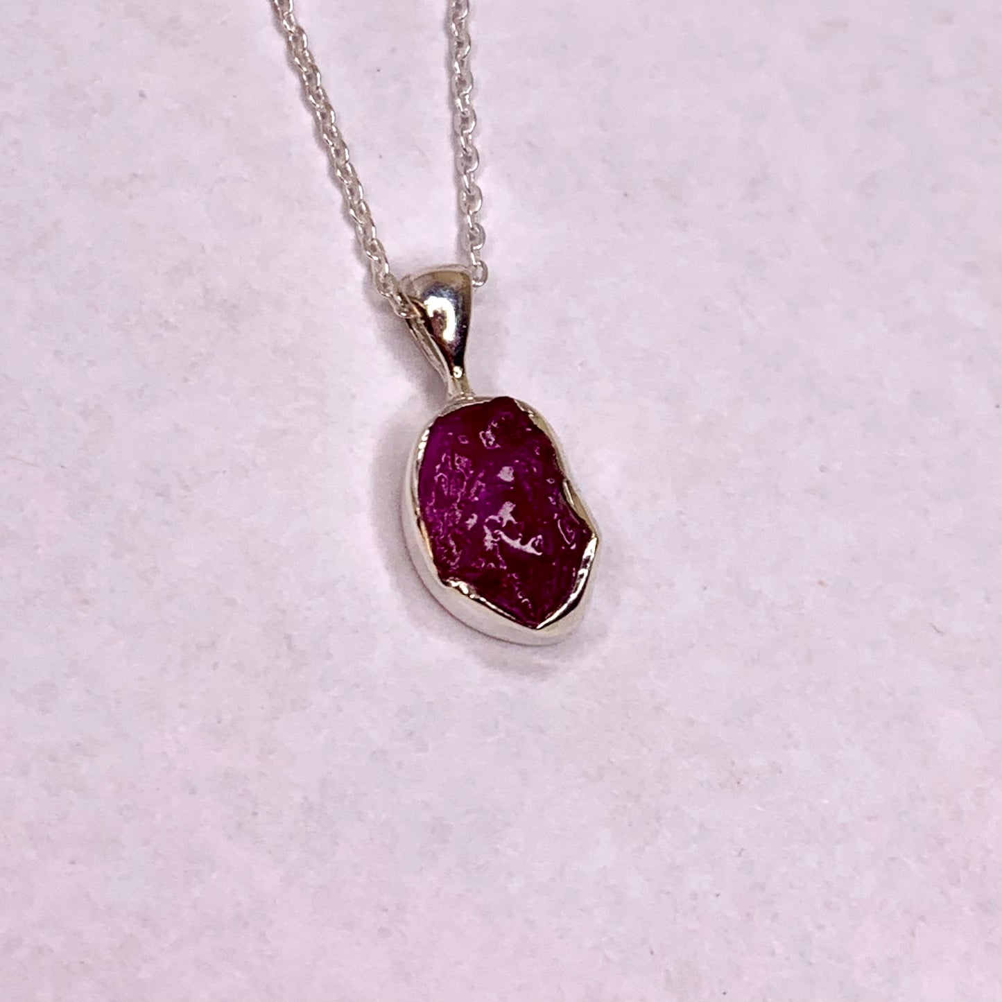 Raw Ruby and Silver Pendant