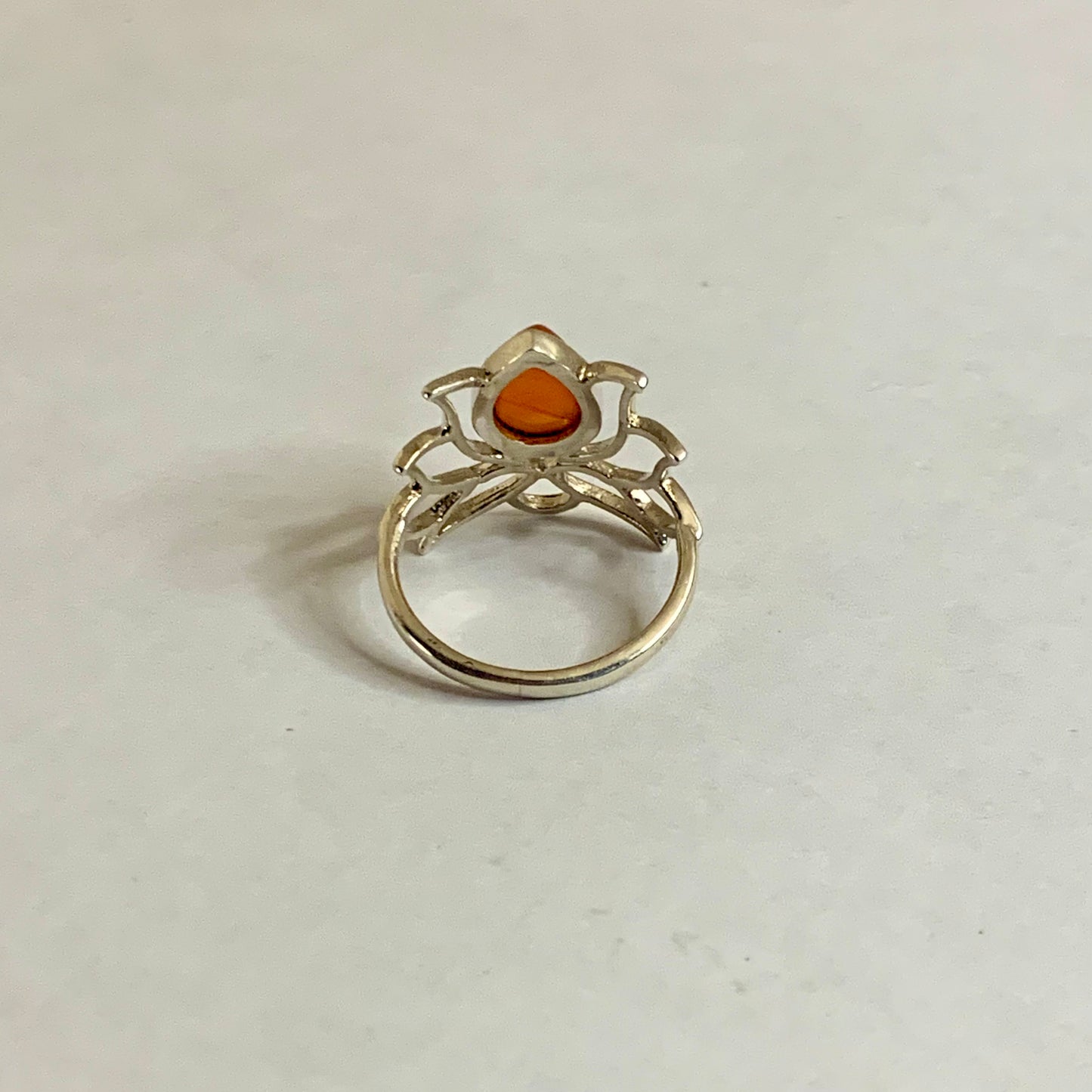 Carnelian Silver Lotus Ring