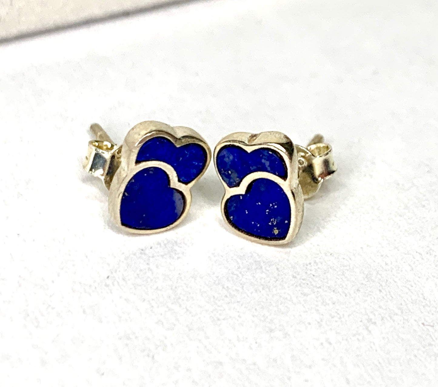 Lapis Double Heart Stud Earrings