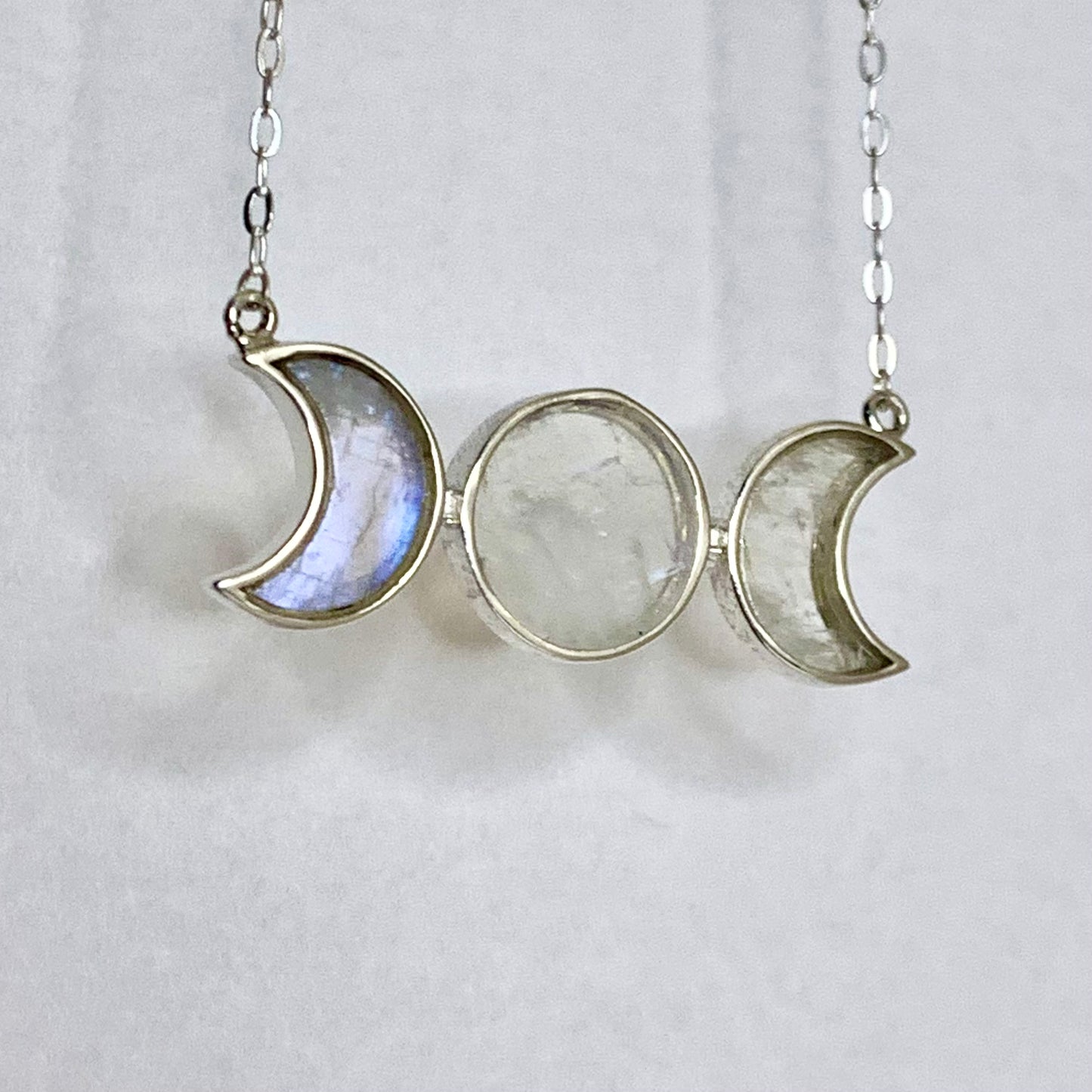 Triple Moon Moonstone and Silver Necklace