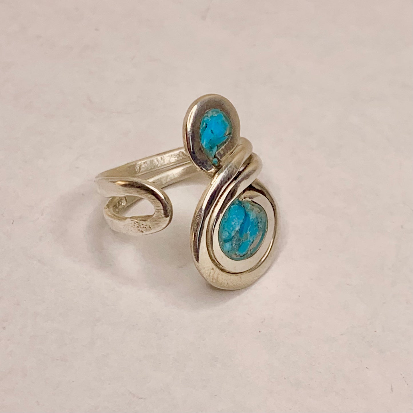 Adjustable Turquoise and Silver Inlay Ring