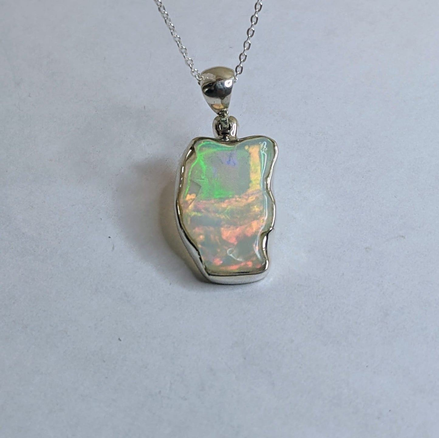 Raw Opal and Silver Pendant