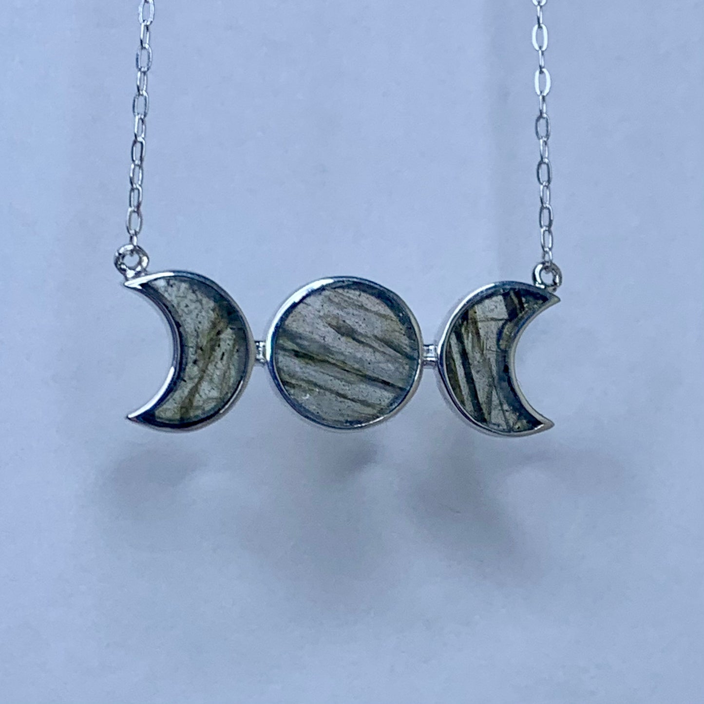 Triple Moon Labradorite and Silver Necklace