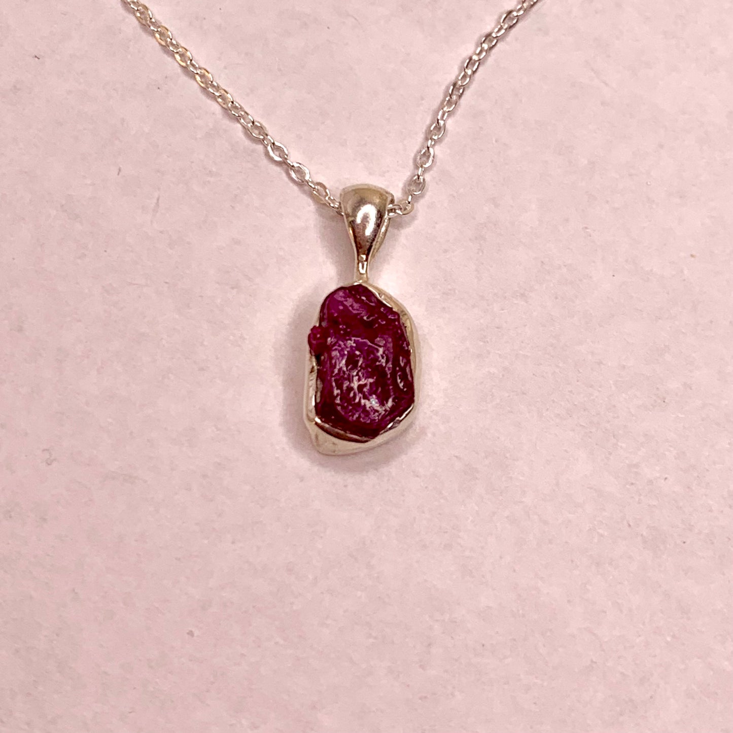 Raw Ruby and Silver Pendant