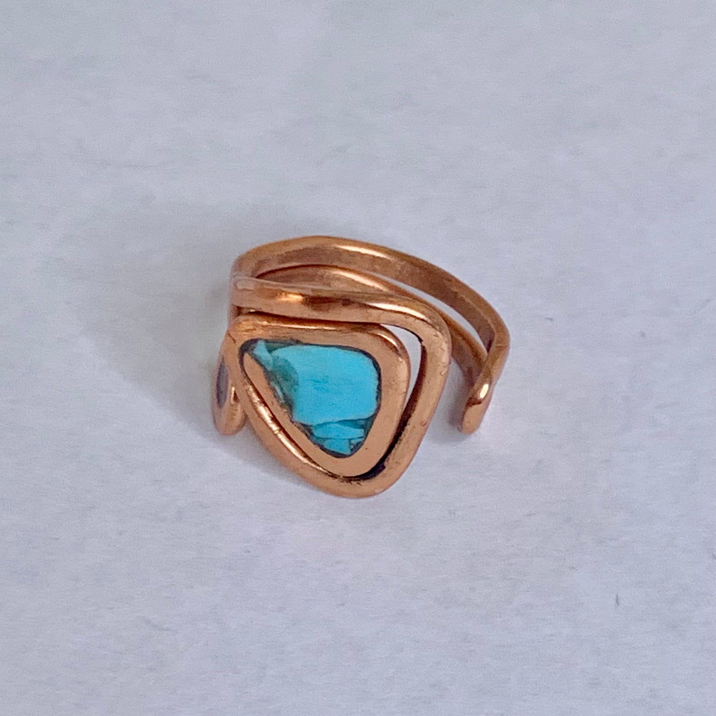 Adjustable Turquoise and Amber Copper Inlay Ring