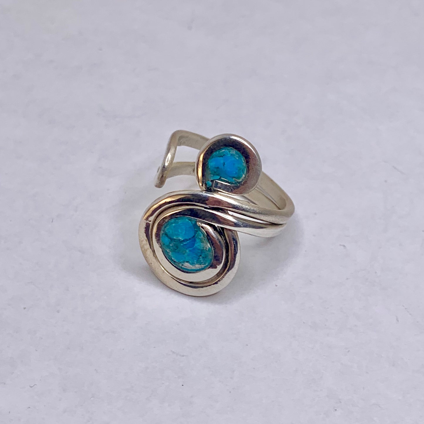 Adjustable Turquoise and Silver Inlay Ring