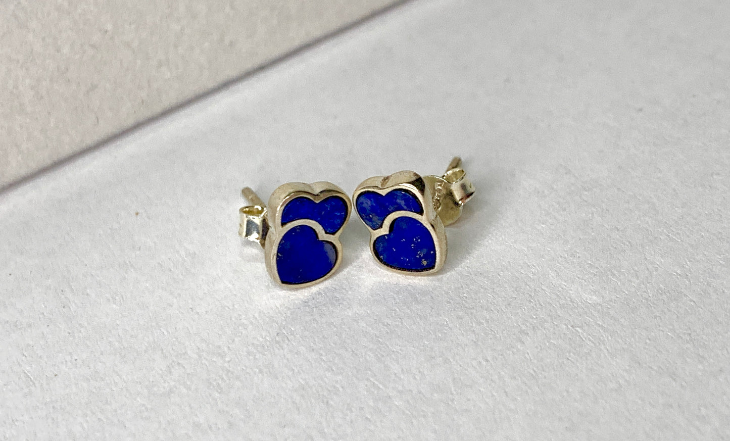 Lapis Double Heart Stud Earrings