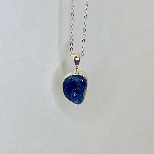 Raw Sapphire and Silver Pendant