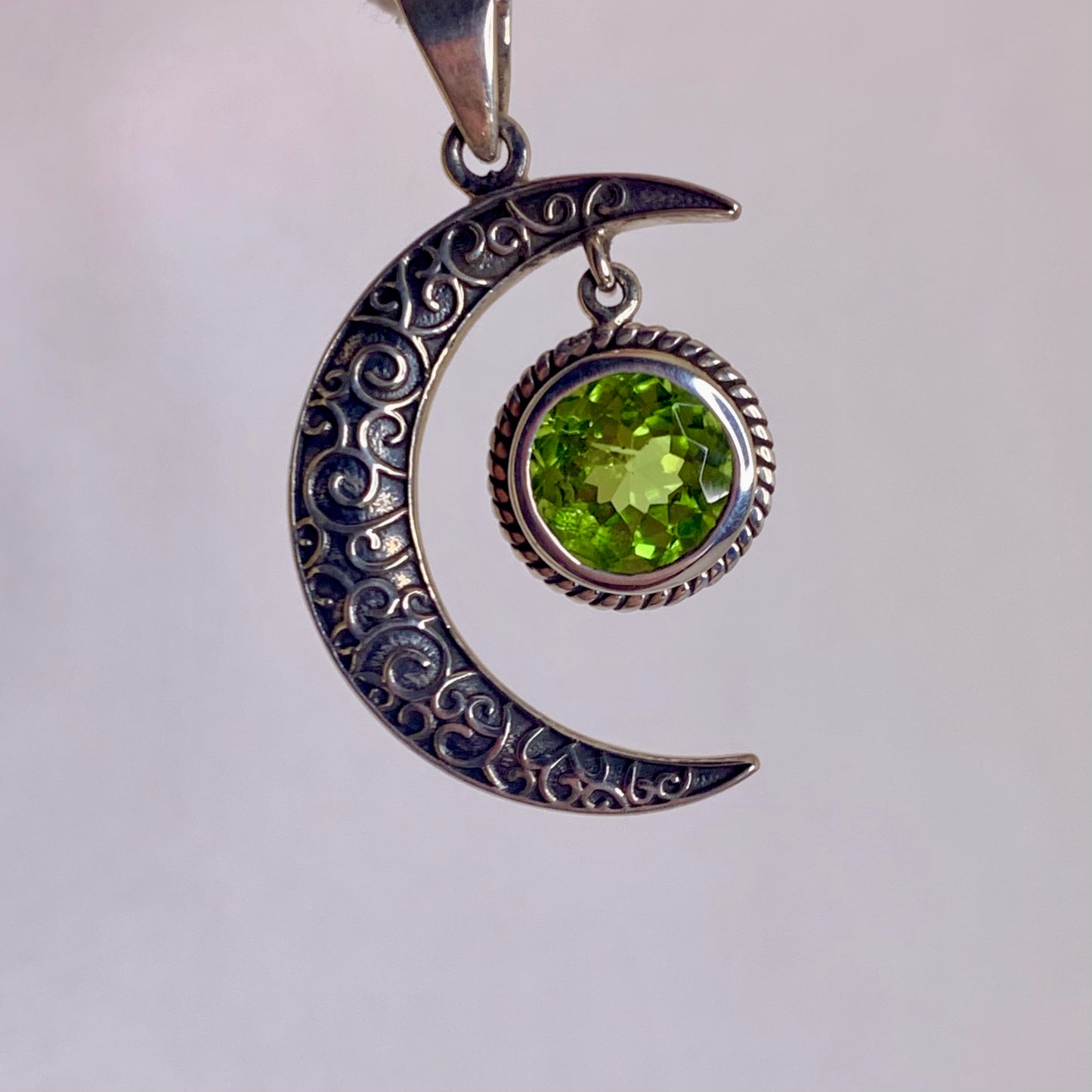 Silver Moon and Peridot Pendant