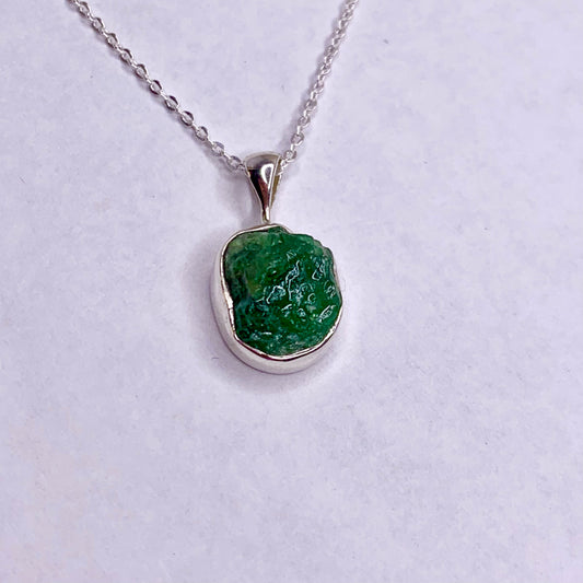 Raw Emerald and Silver Pendant