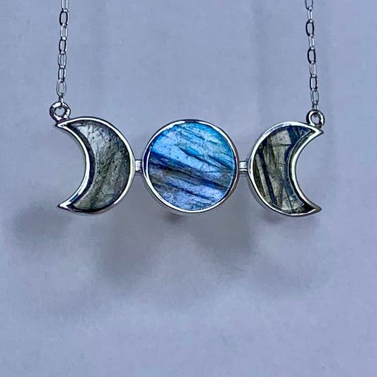 Labradorite Triple Moon Necklace in Sterling Silver