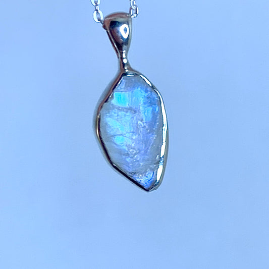 Raw Moonstone and Silver Pendant