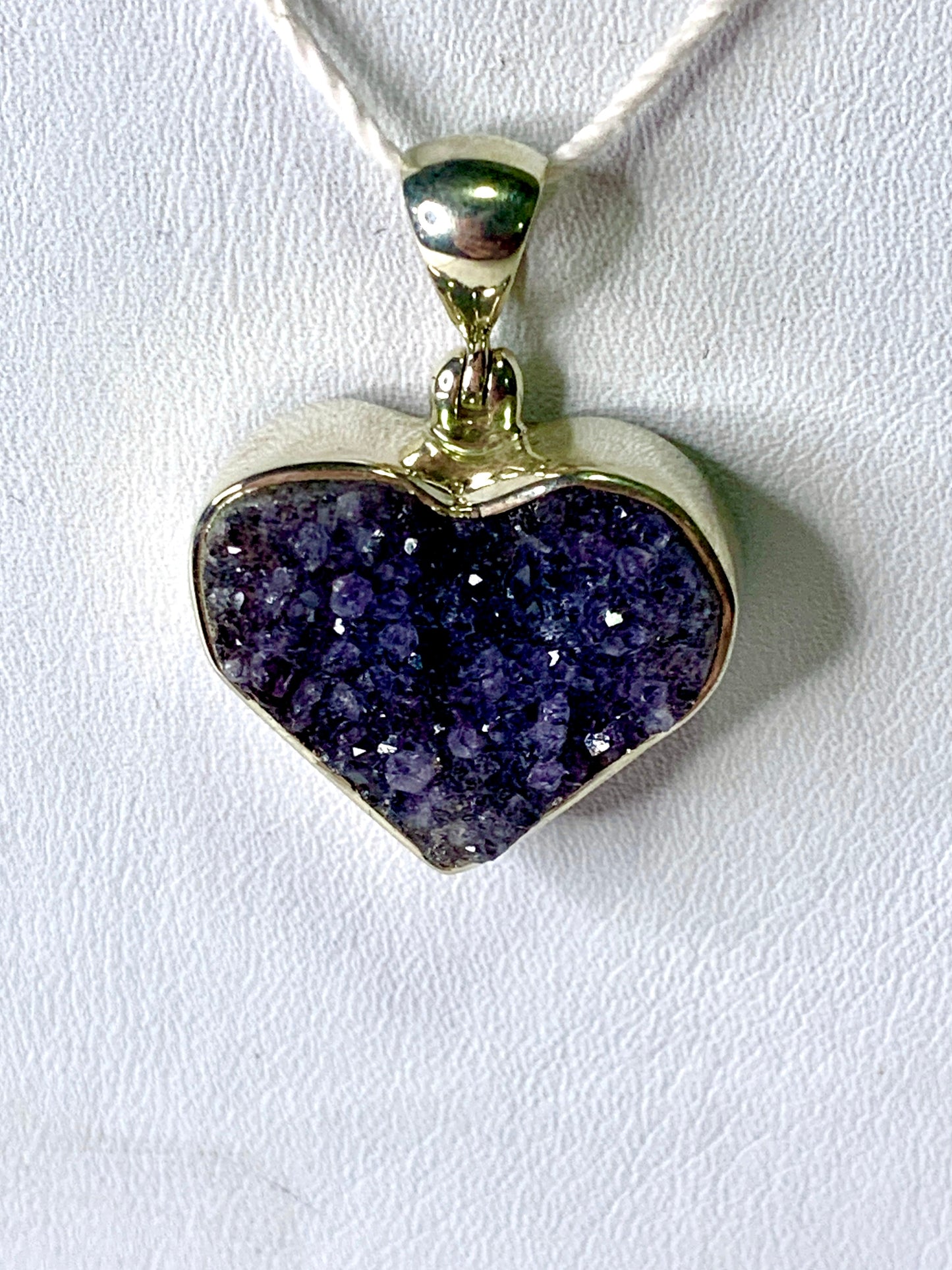 Amethyst Druzy and Silver Heart Pendant