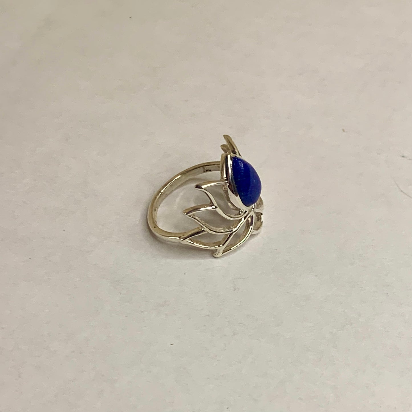 Lapis Silver Lotus Ring