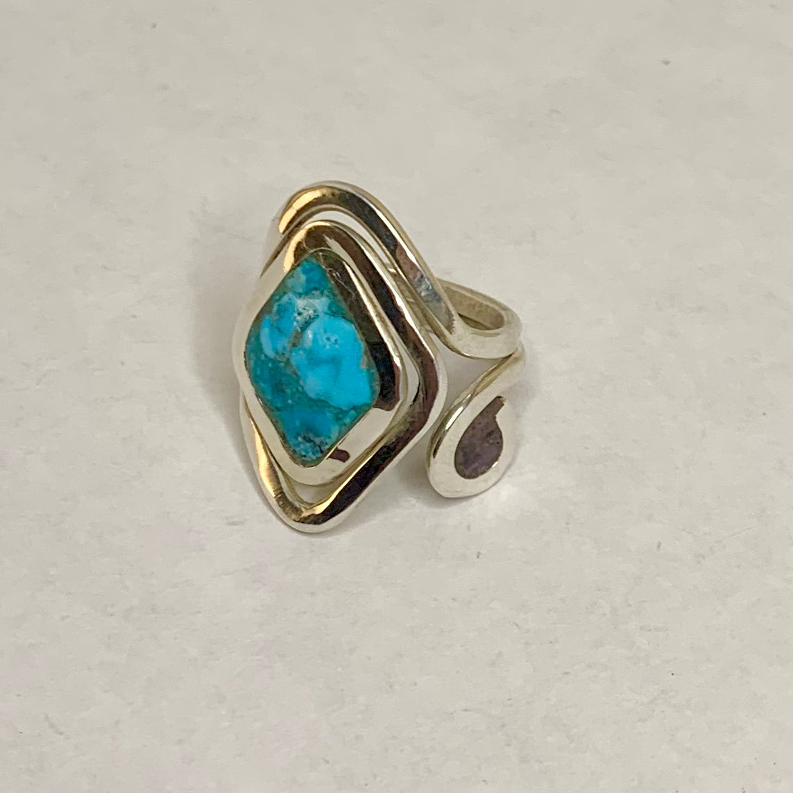 Adjustable Turquoise and Charoite Silver Inlay Ring