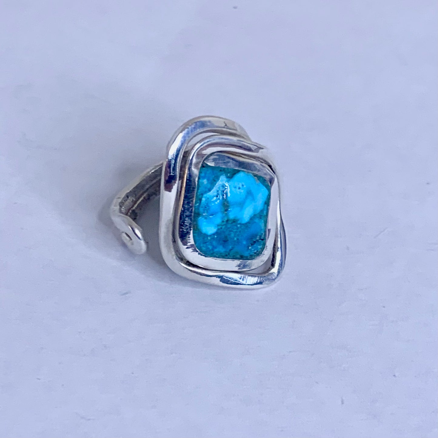 Adjustable Turquoise and Charoite Silver Inlay Ring