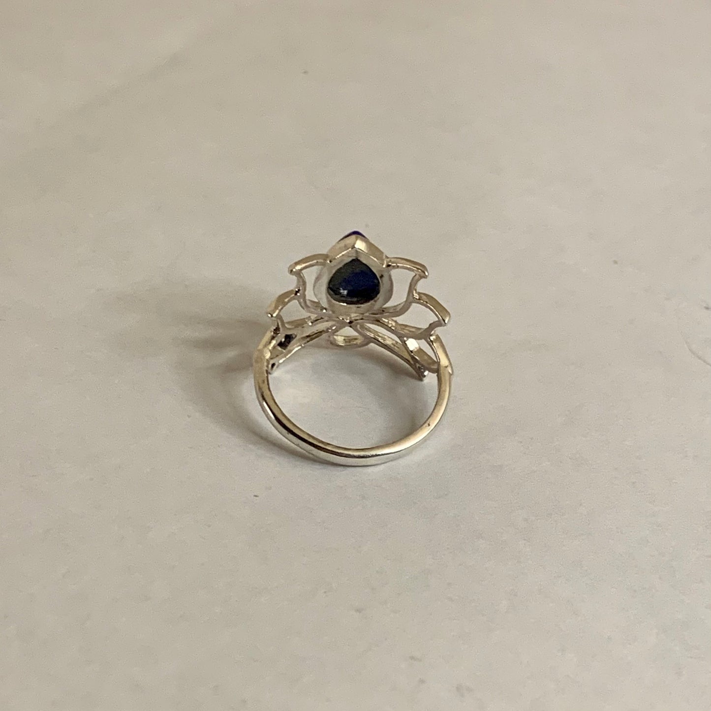 Lapis Silver Lotus Ring