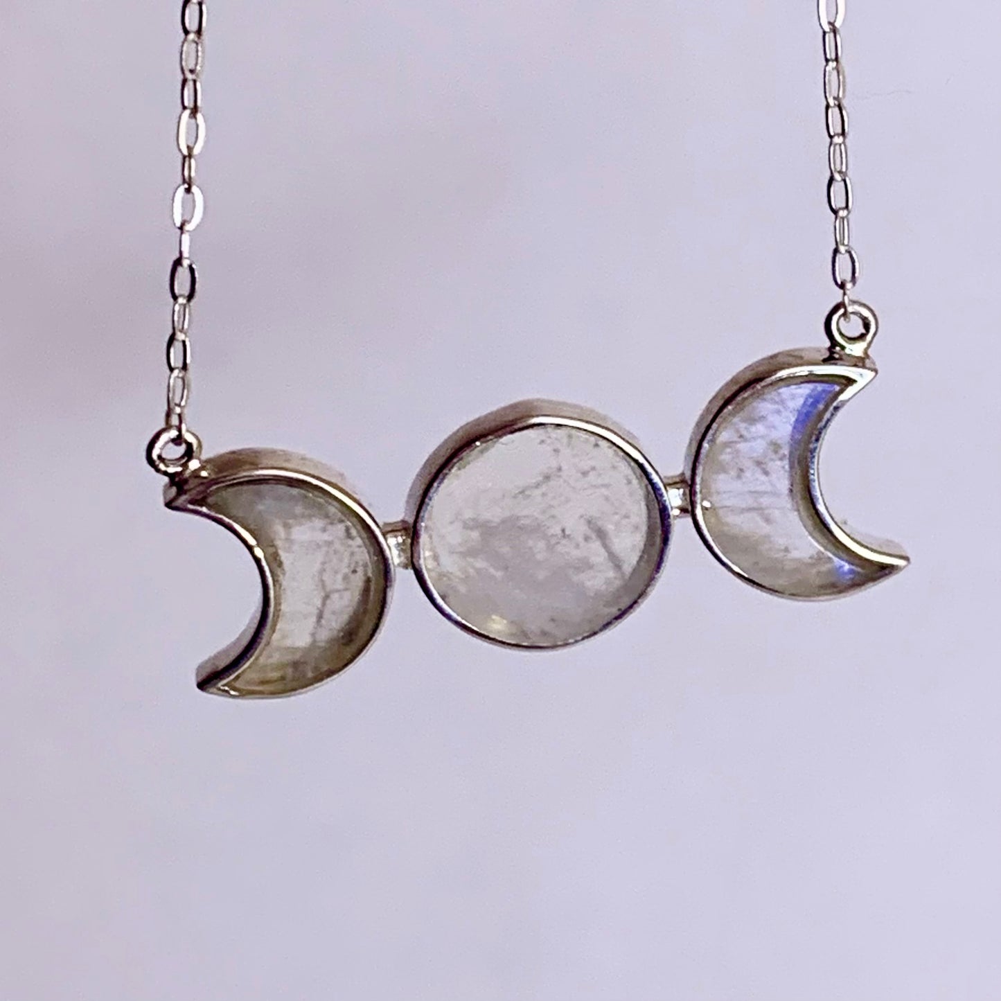 Triple Moon Moonstone and Silver Necklace