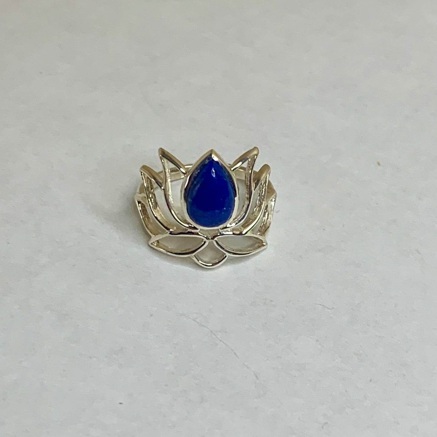 Lapis Silver Lotus Ring