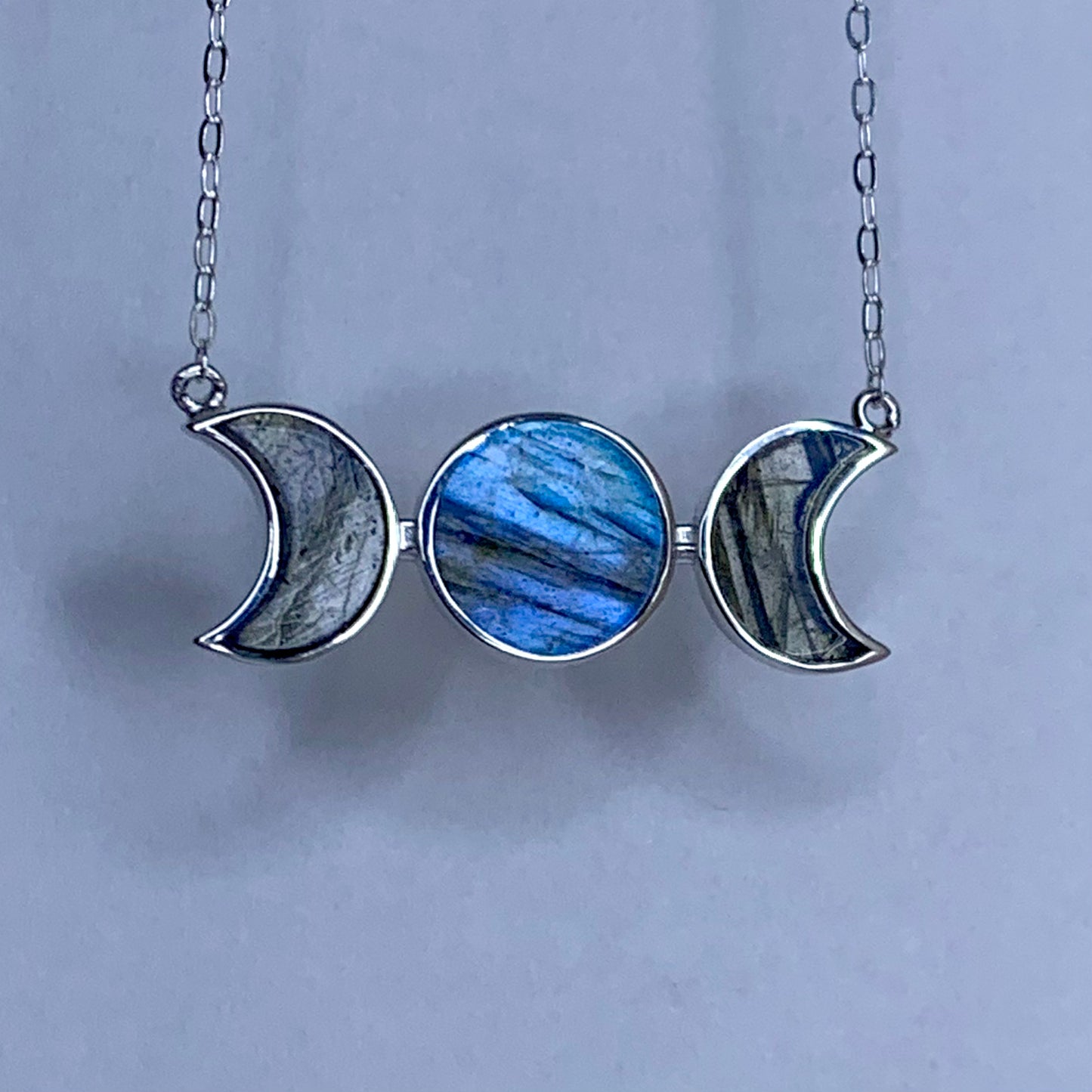 Triple Moon Labradorite and Silver Necklace