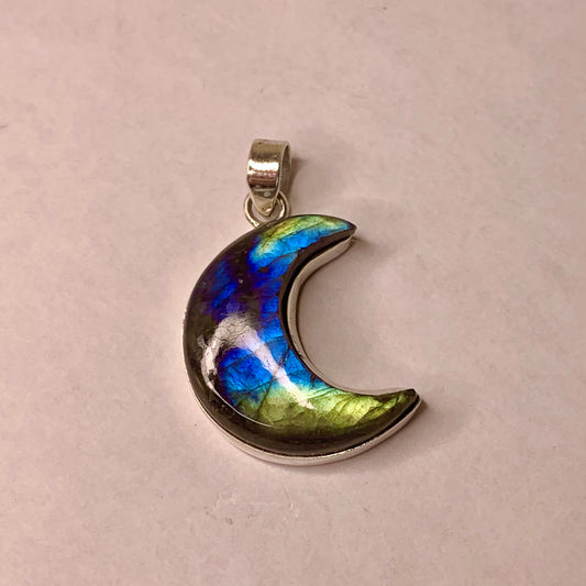 Labradorite and Silver Moon Pendant