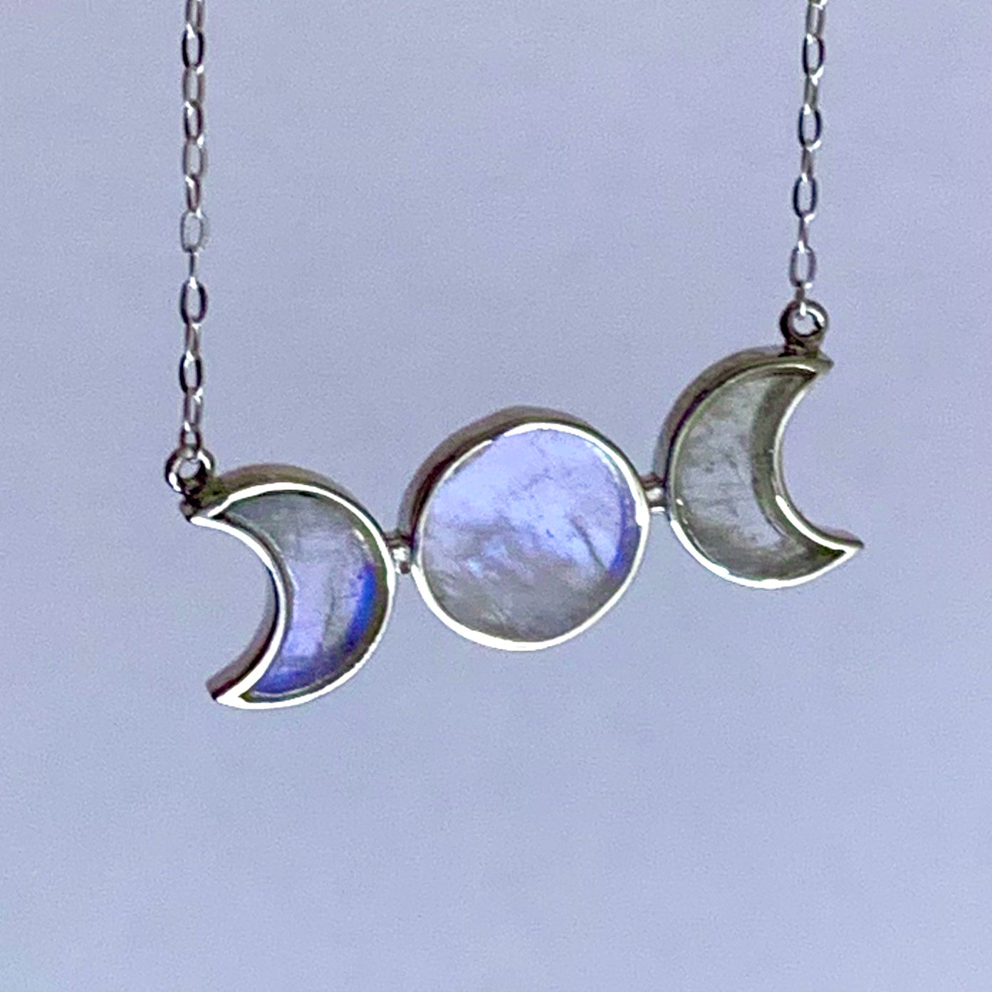 Triple Moon Moonstone and Silver Necklace