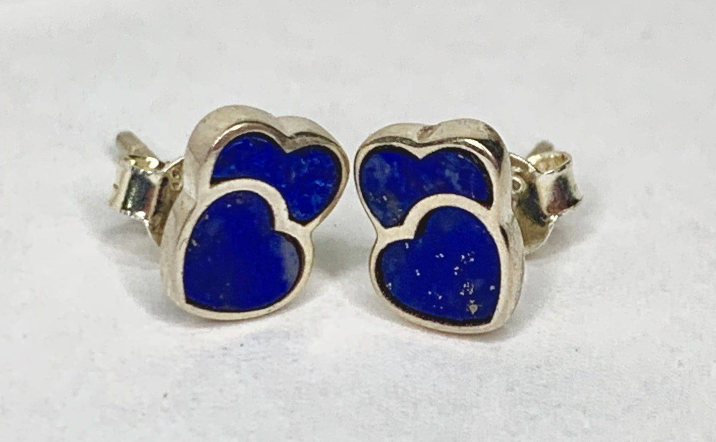 Lapis Double Heart Stud Earrings