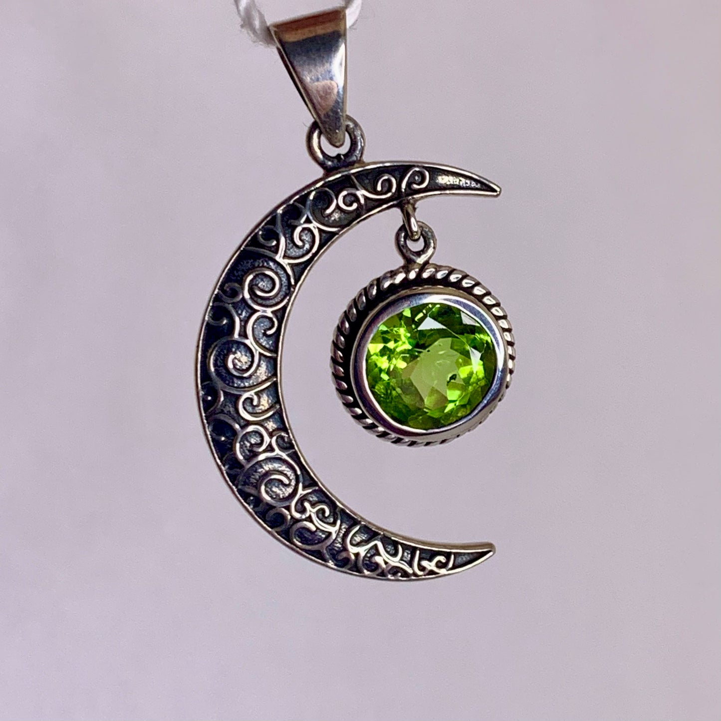 Silver Moon and Peridot Pendant