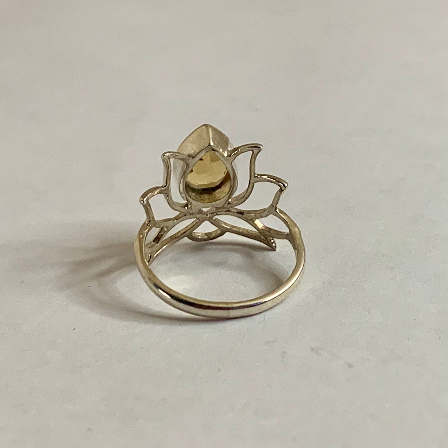 Faceted Citrine Silver Lotus Ring