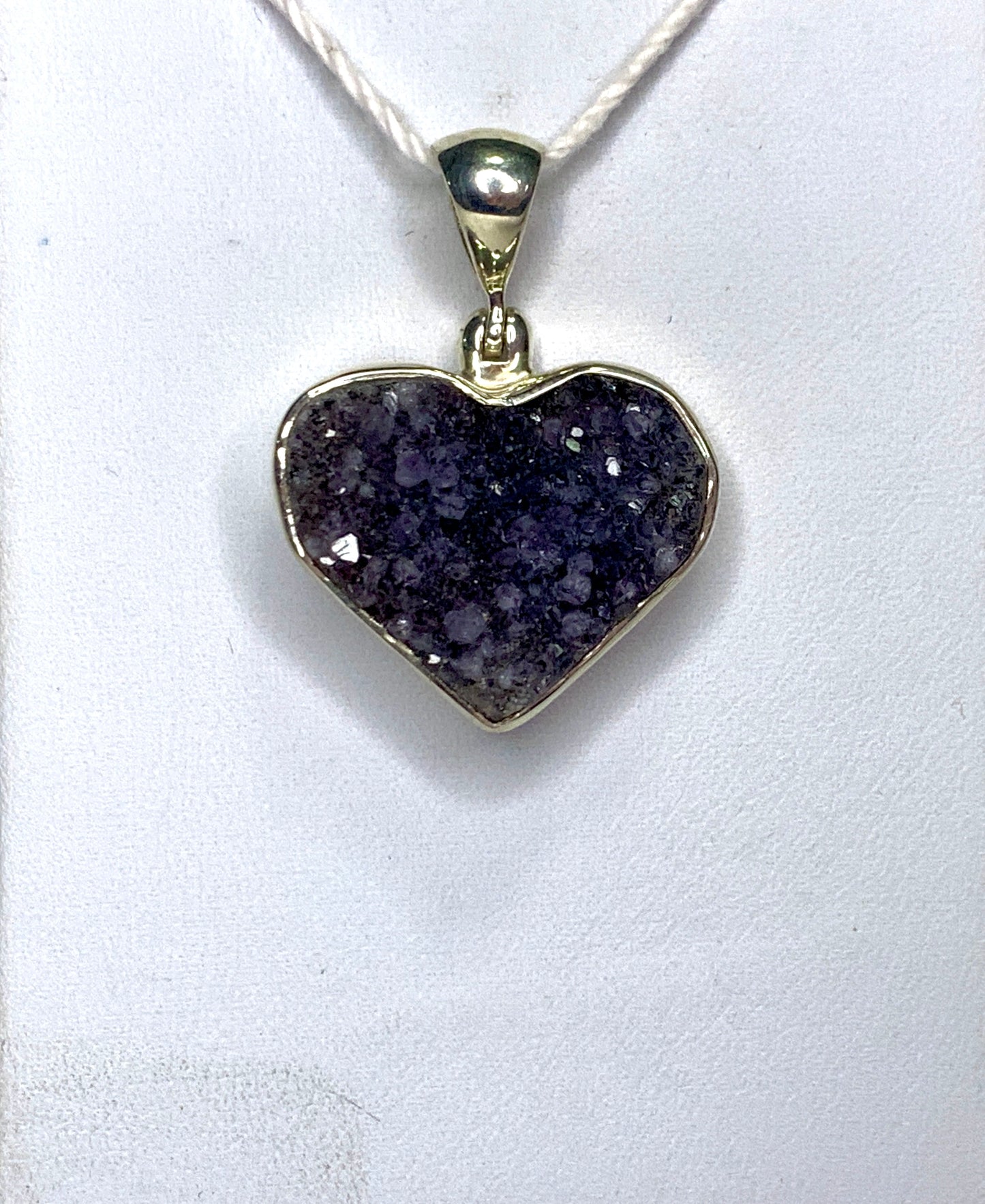 Amethyst Druzy and Silver Heart Pendant