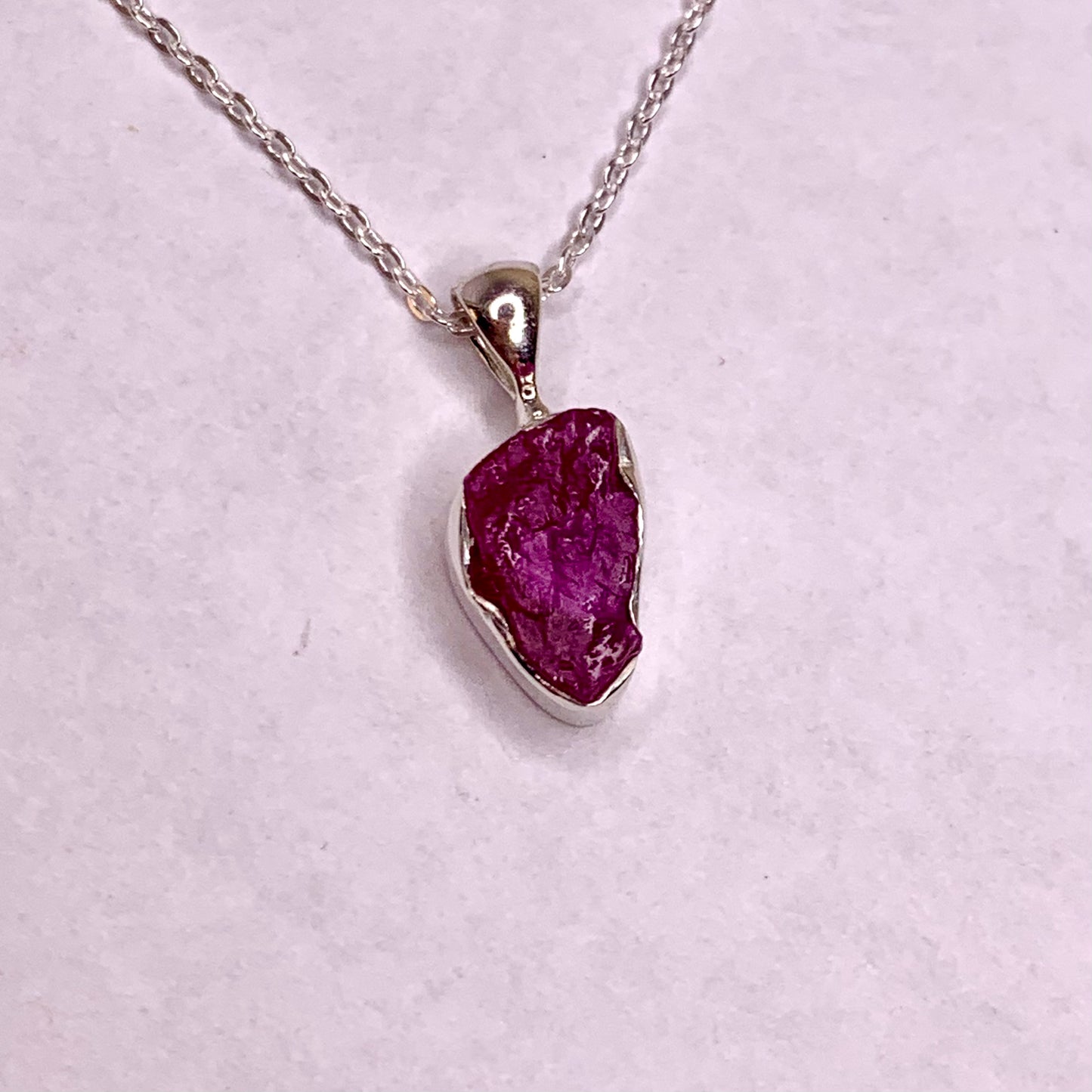 Raw Ruby and Silver Pendant