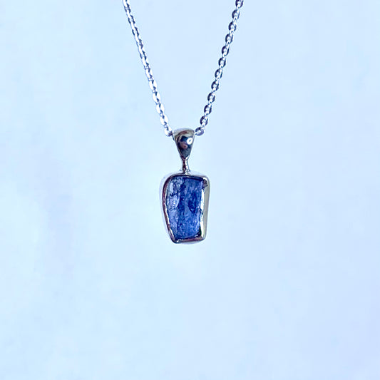 Raw Tanzanite and Silver Pendant