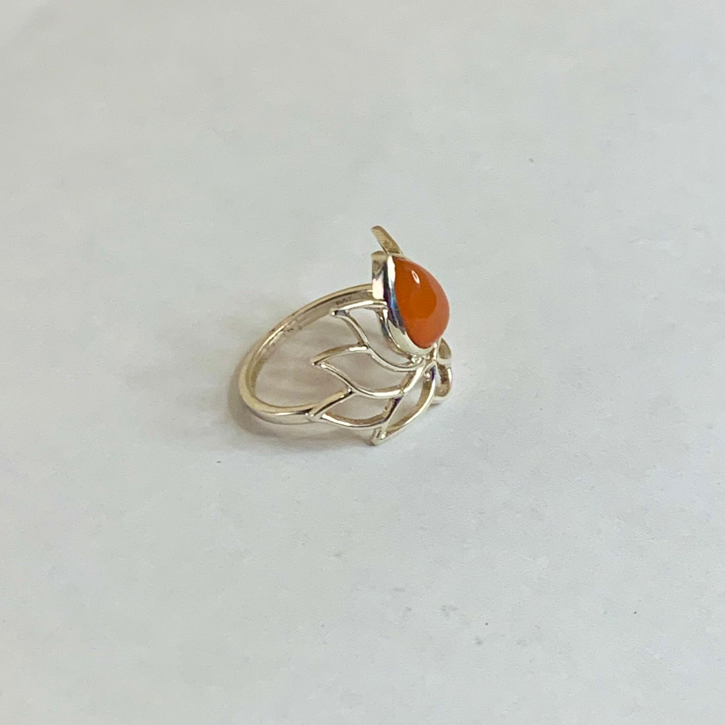 Carnelian Silver Lotus Ring