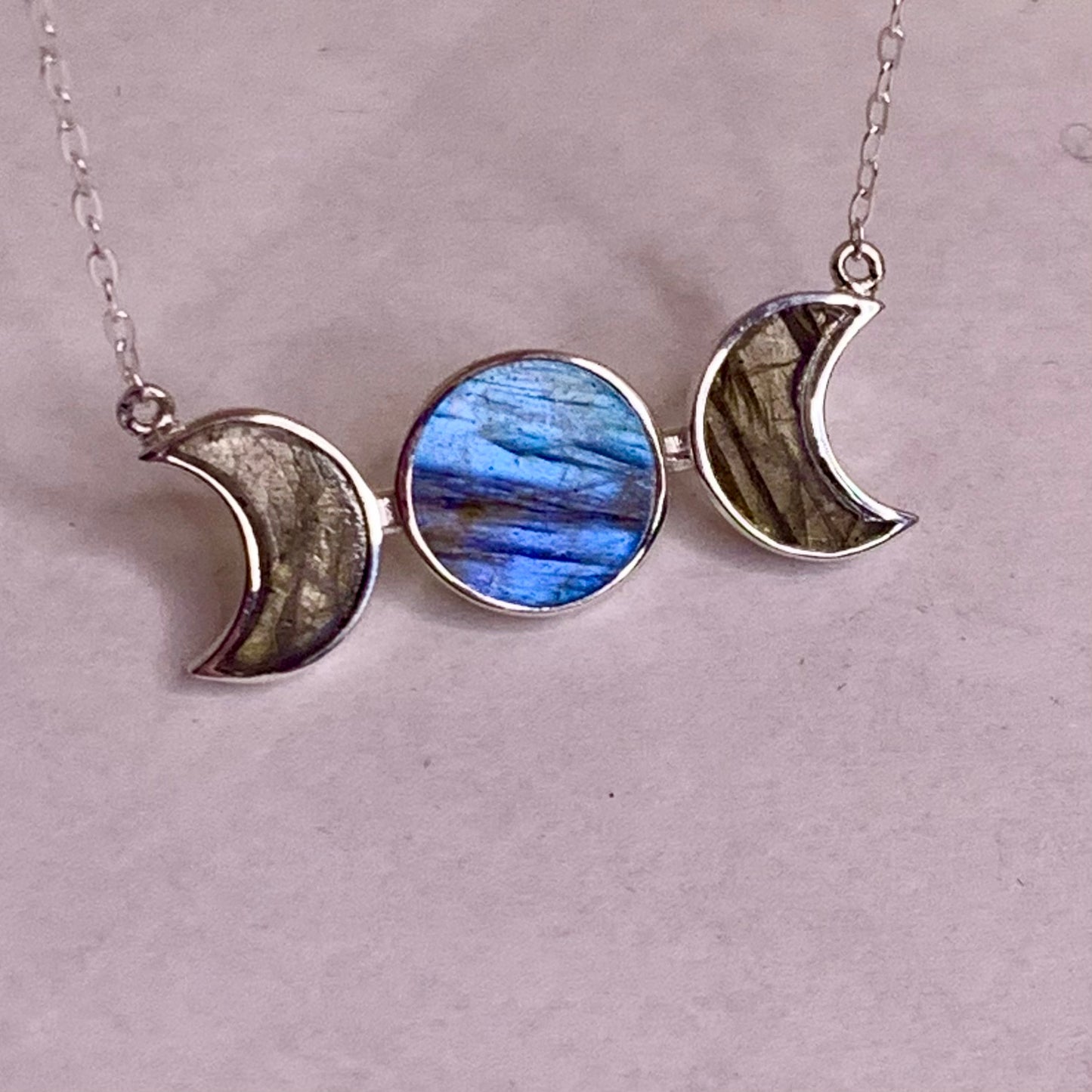 Triple Moon Labradorite and Silver Necklace