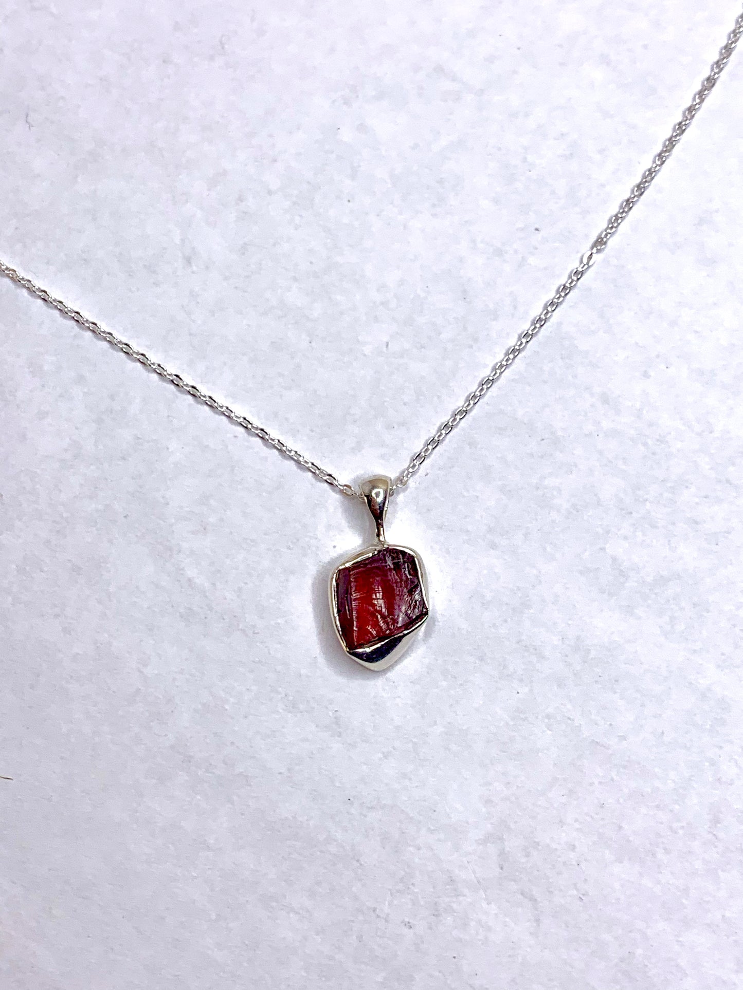 Raw Garnet and Silver Pendant