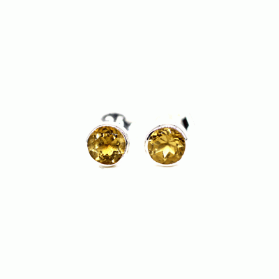 Citrine Stud Earrings - Round