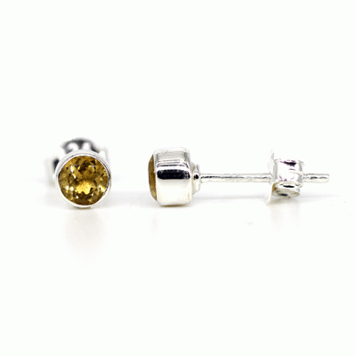 Citrine Stud Earrings - Round